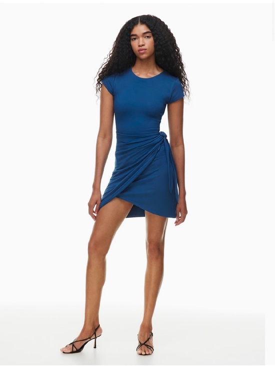 Wilfred Dresses & Skirts - Wilfred Deep Blue Lune Short Sleeve Side-Tie Wrap Mini Dress
